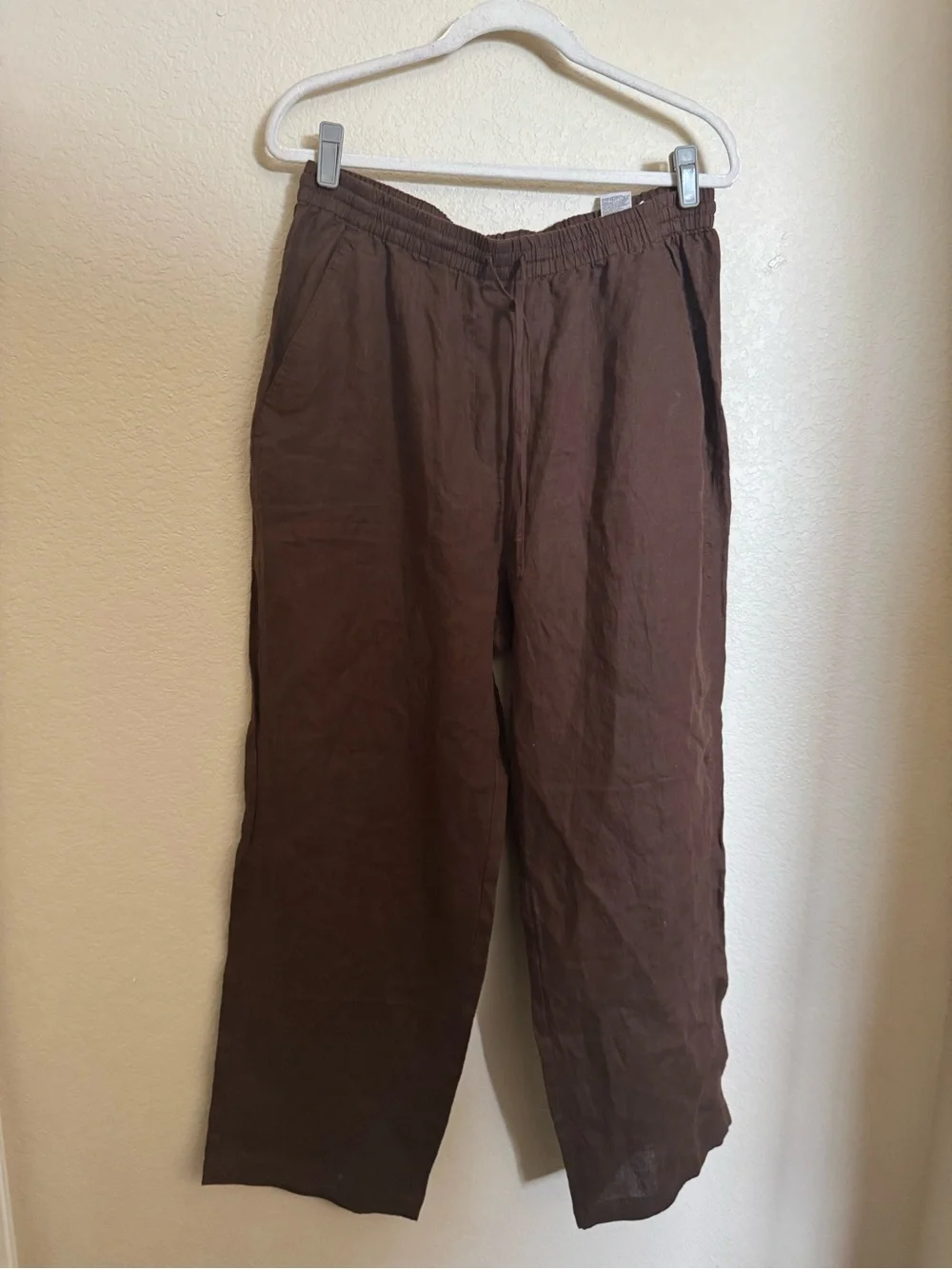 Banana Republic The Getaway Straight-Leg Pull-On Pant Sz Large Tall Linen Brown